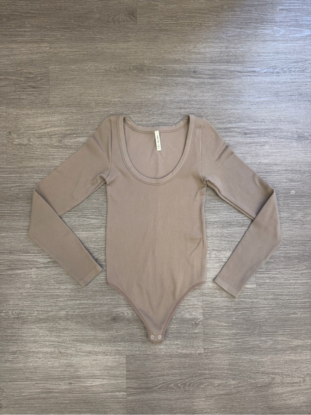 Sunday Best Long Sleeve Ribbed Bodysuit in Taupe Size Medium